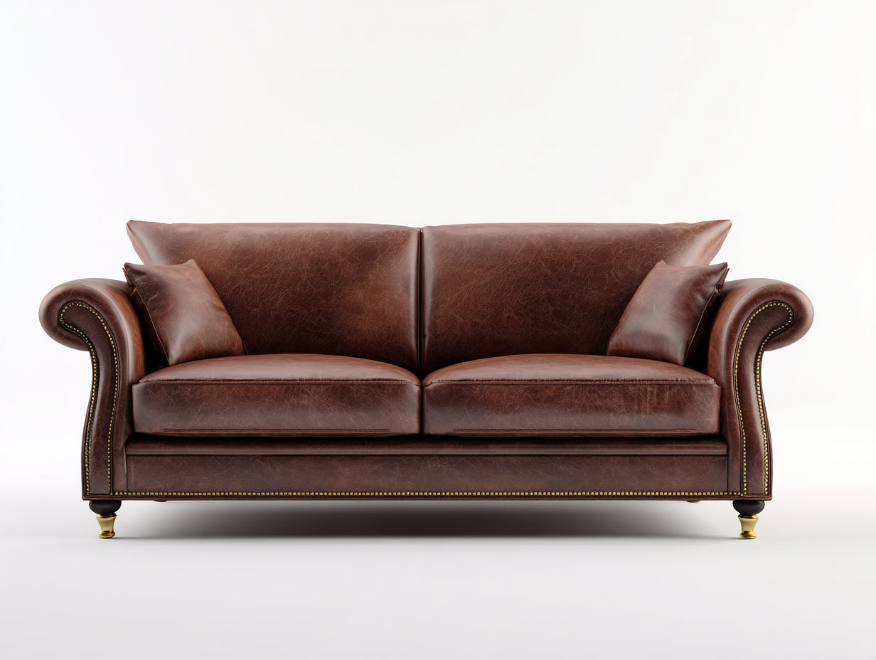 Sofás 2 plazas 180x88x82 cm - cuero sintético marrón para salón - estilo clásico con remaches