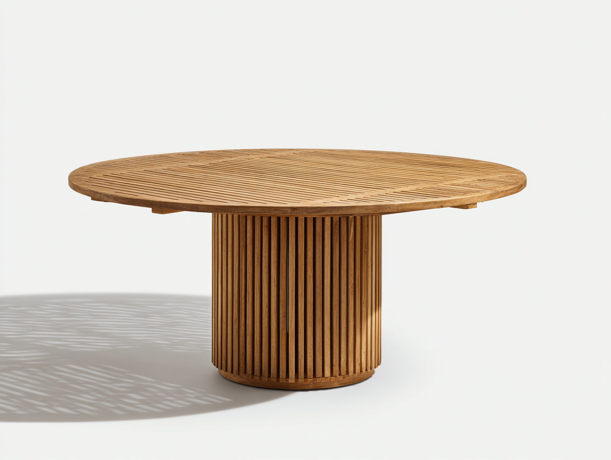 Mesas de jardín 120x120x75 cm - madera marrón para exterior - diseño redondo con base cilíndrica