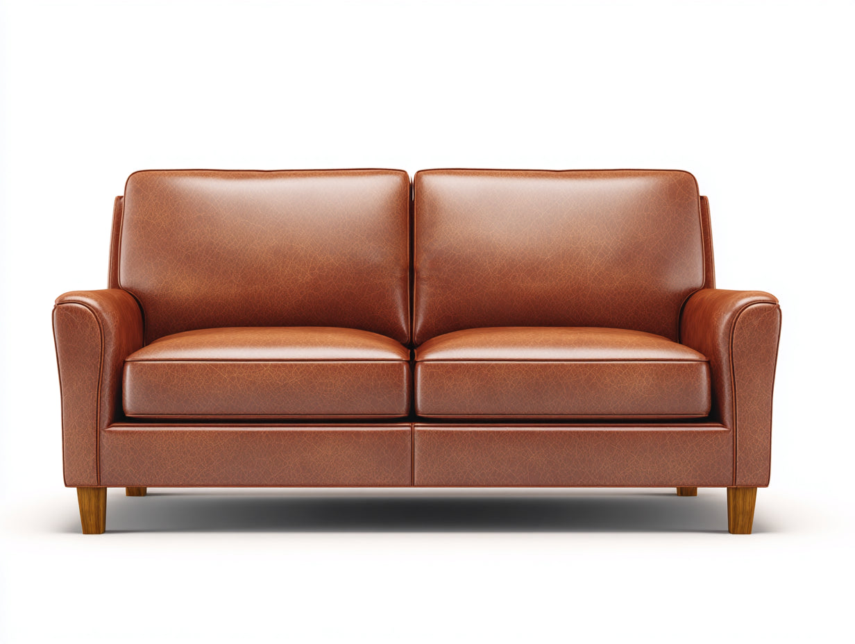 Sofás 2 plazas de cuero marrón 186x84x78 cm - Patas de madera natural - Diseño moderno para salón