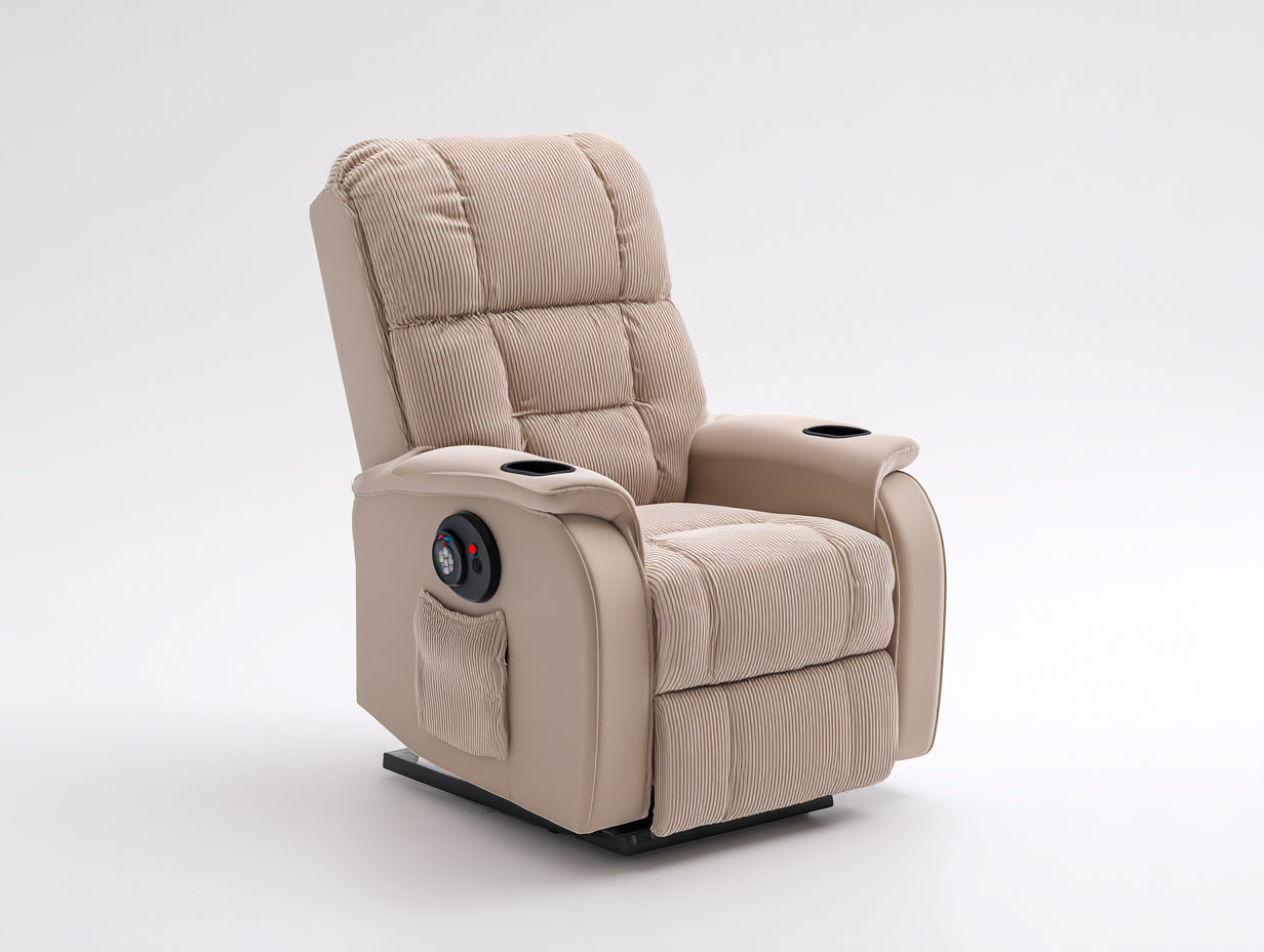 Sillones reclinables de tela beige - 95x92x105 cm - diseño acolchado con portavasos