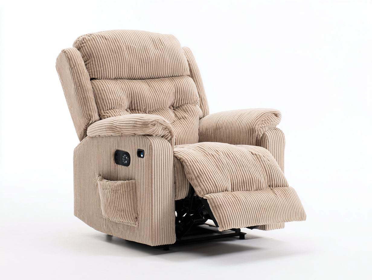 Sillones reclinables 105x95x102 cm - tela beige acanalada para salón - diseño eléctrico con reposapiés