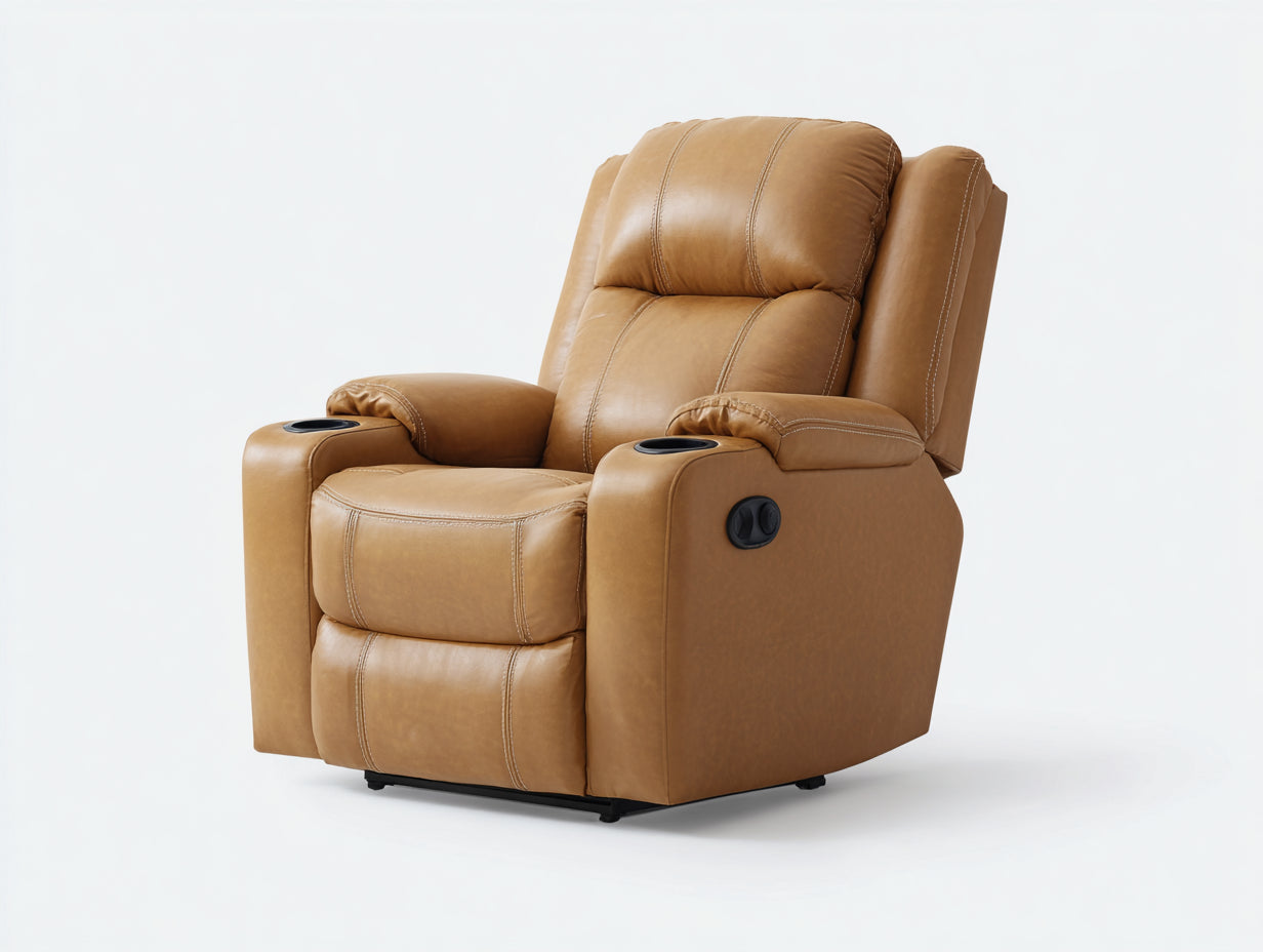 Sillones reclinables 103x96x105 cm - cuero sintético marrón para salón - diseño con portavasos y reposapiés