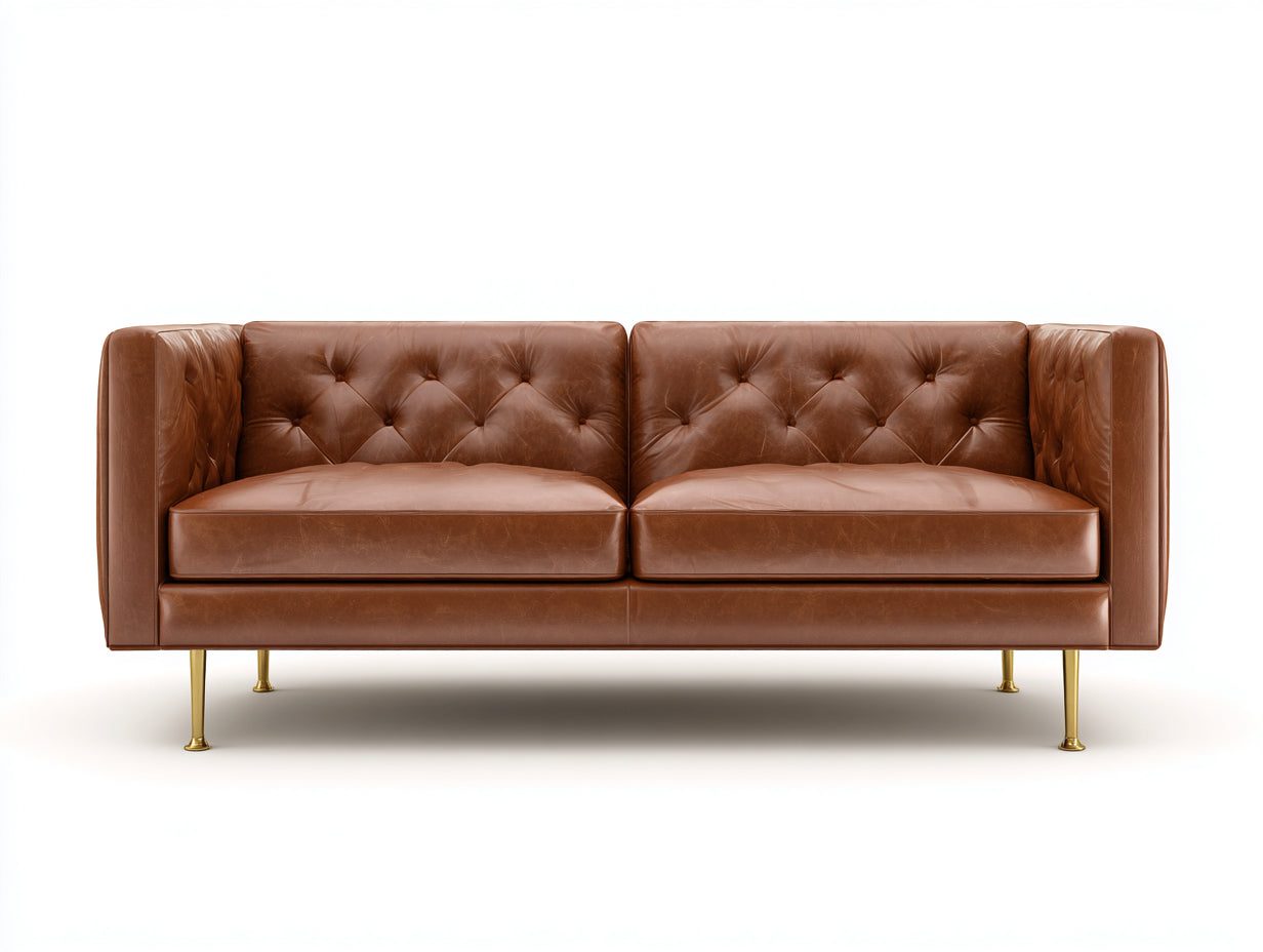 Sofás 2 plazas 182x78x76 cm - cuero sintético marrón para salón - diseño moderno capitoné