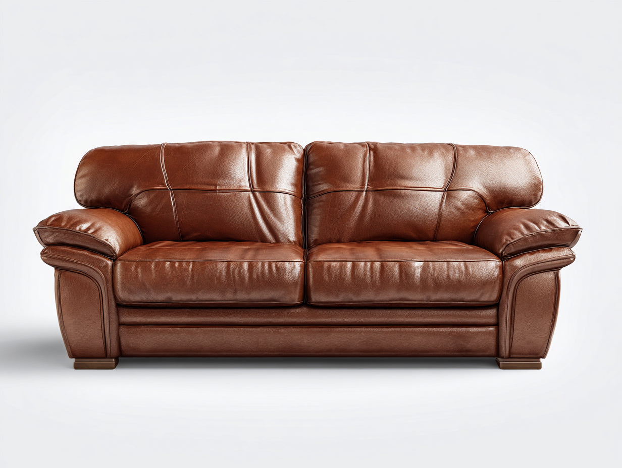 Sofás 2 plazas de cuero sintético marrón coñac 188x92x87 cm para salón - diseño moderno acolchado