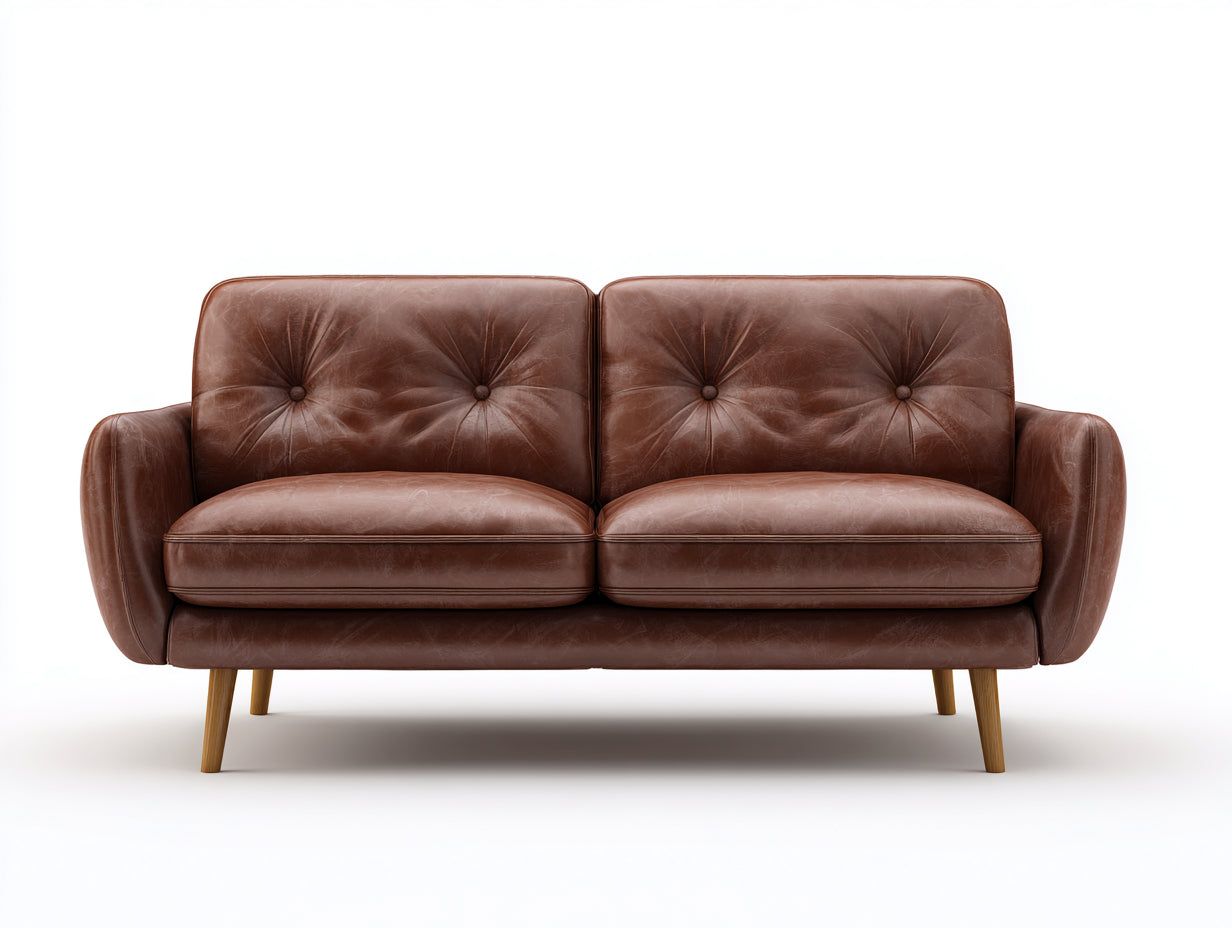Sofás 2 plazas de cuero sintético marrón vintage 176x86x82 cm para salón - diseño retro elegante