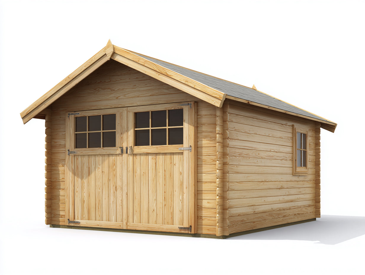 Casetas de jardín de madera natural 300x240x245 cm - 2 puertas - Ventanas integradas para exterior