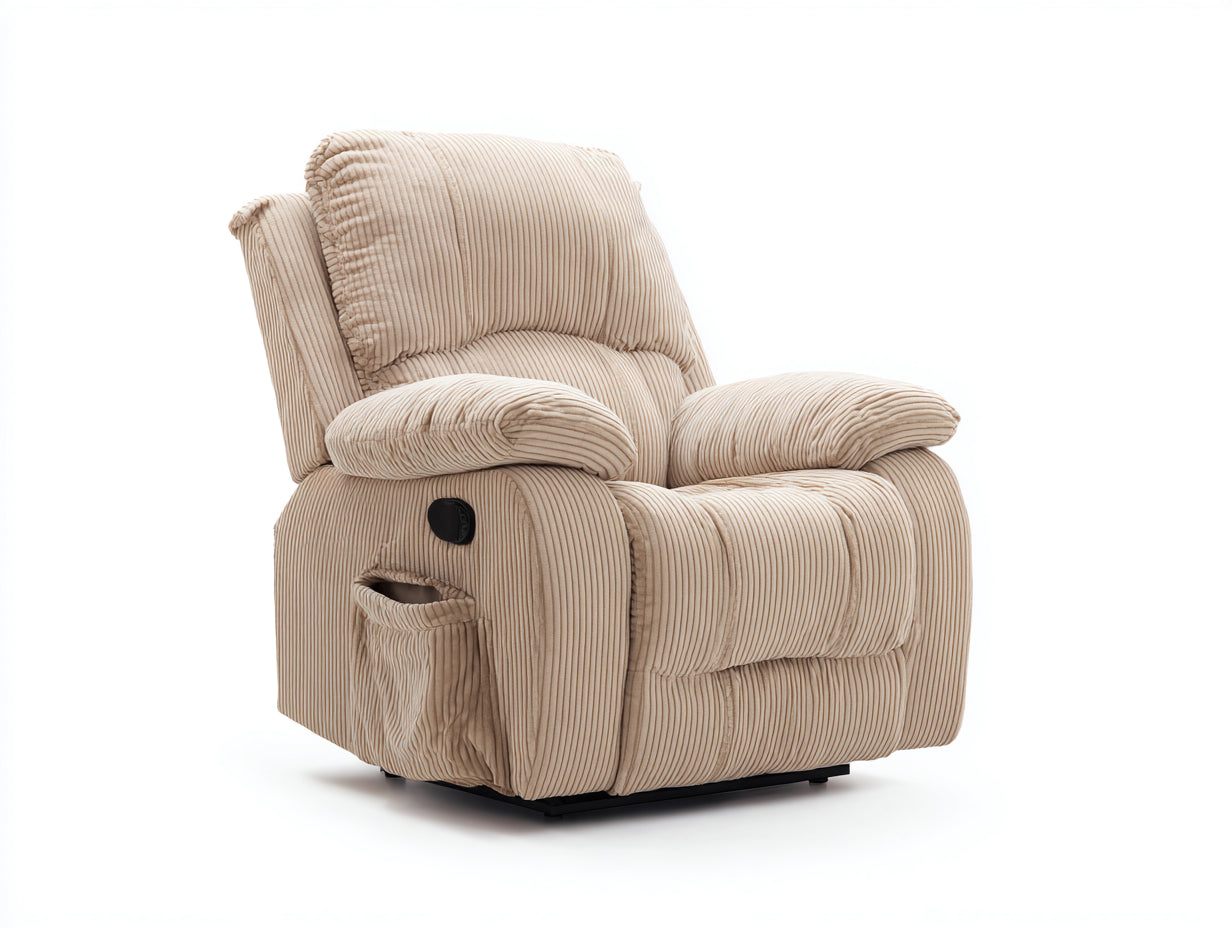 Sillones reclinables de pana beige 90x94x102 cm - Bolsillo lateral - Diseño cómodo para salón