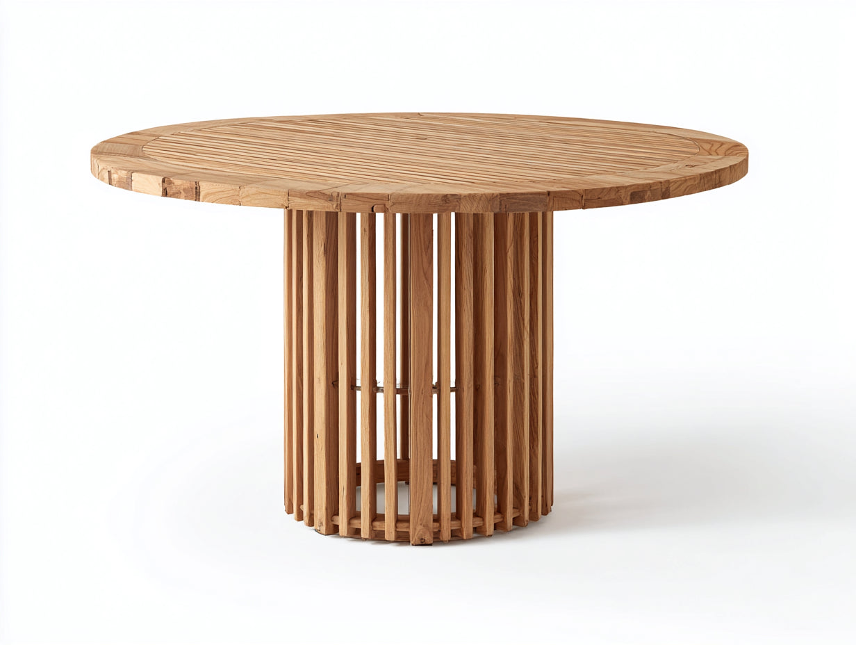 Mesas de jardín de madera natural 125x125x75 cm - Tablero redondo - Base central para exterior