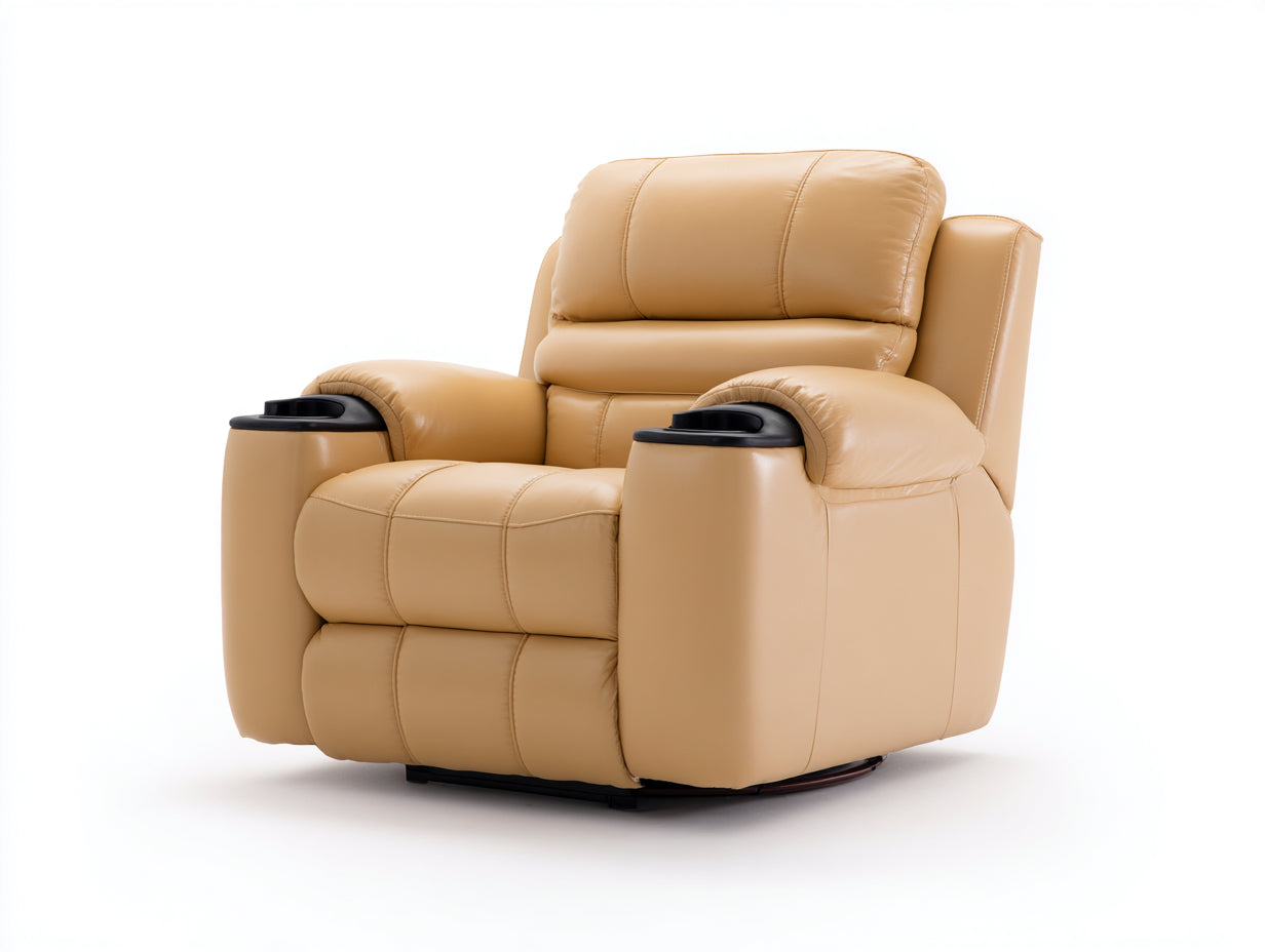 Sillones reclinables de cuero sintético camel 98x100x104 cm - Portavasos integrados - Diseño cómodo para salón