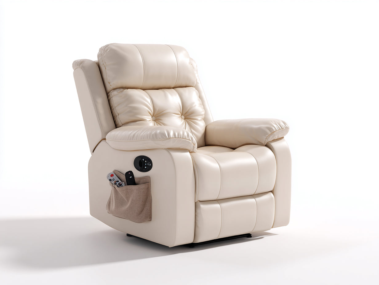 Sillones reclinables de cuero sintético beige 94x98x106 cm - Control lateral - Diseño cómodo para salón