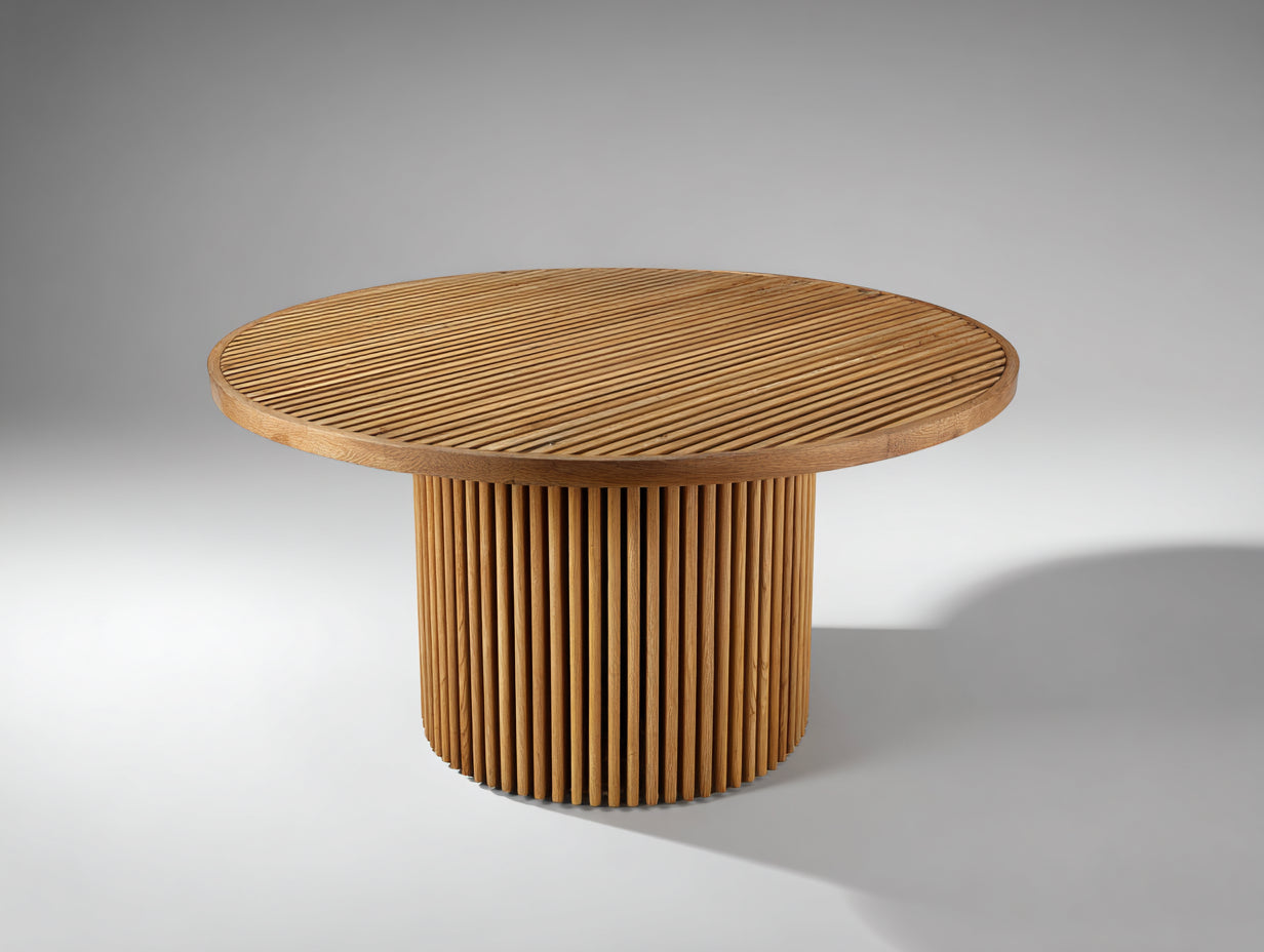 Mesas de jardín redonda de madera marrón - 120x120x75 cm - diseño moderno para exterior