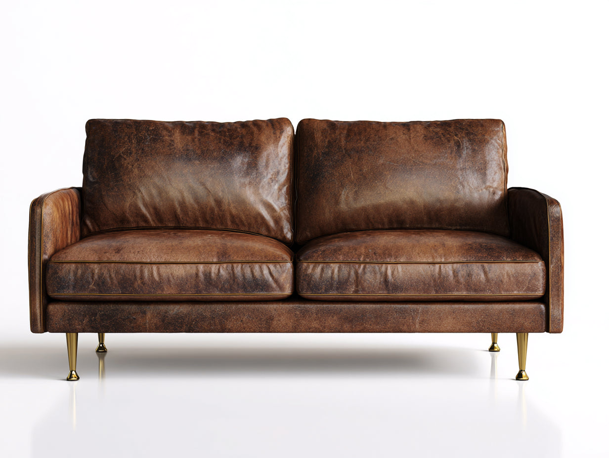 Sofás 2 plazas de cuero sintético marrón envejecido - 180x86x82 cm - diseño moderno para salón