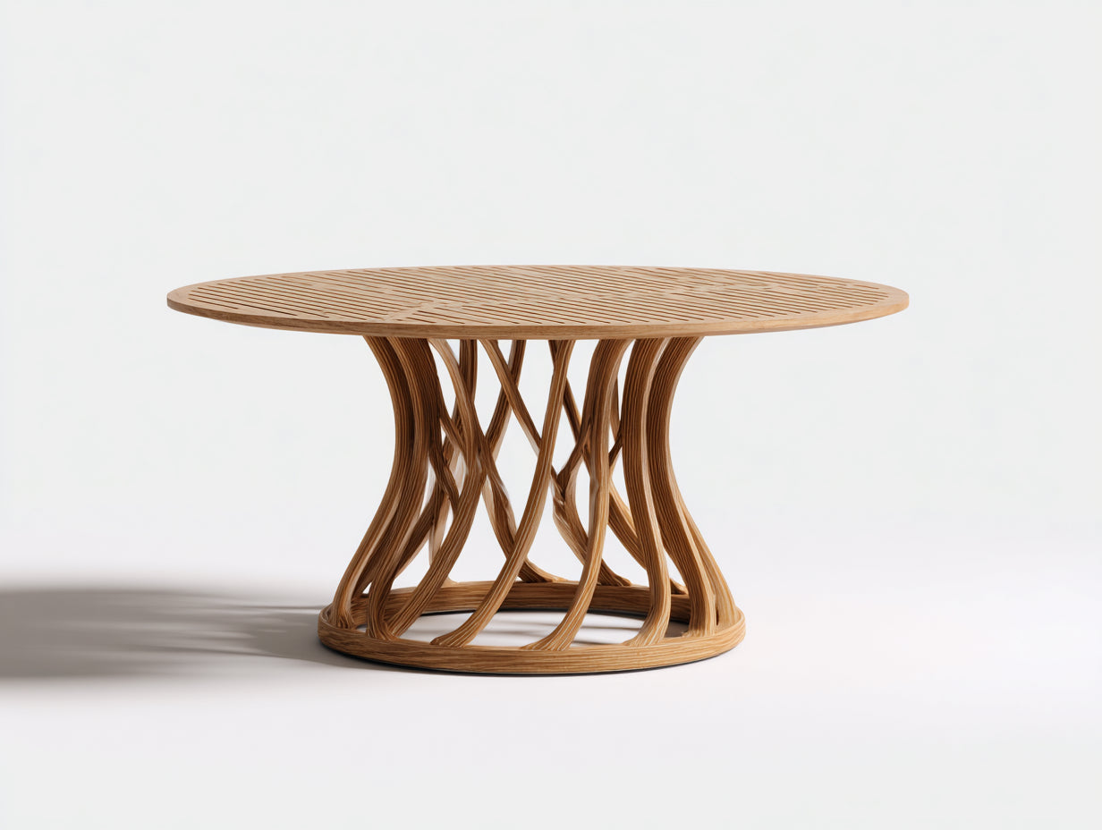 Mesas de jardín redonda de madera marrón - 130x130x75 cm - diseño moderno para exterior