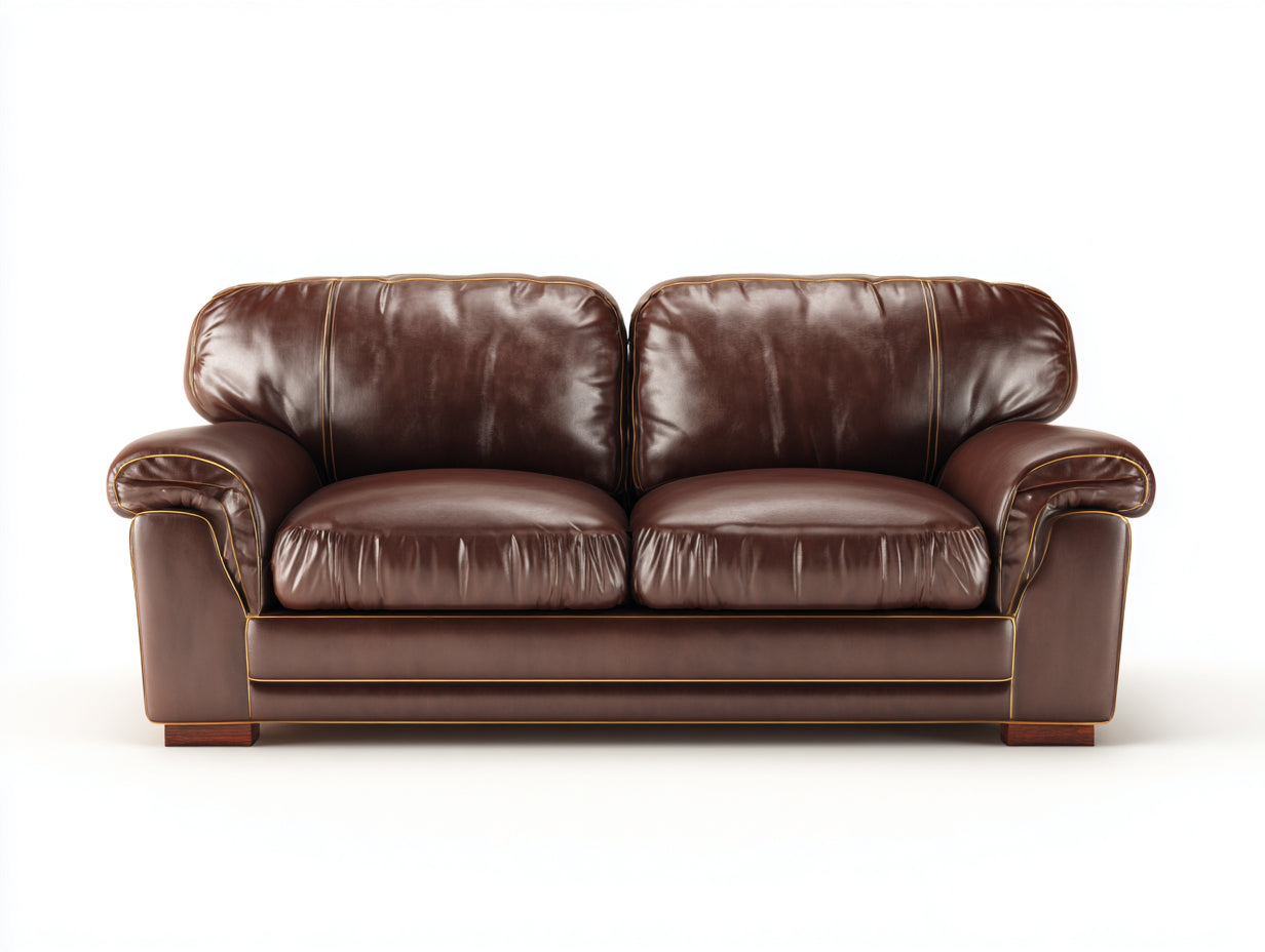 Sofás 2 plazas de cuero marrón oscuro 192x88x80 cm - Brazos acolchados - Diseño clásico para salón