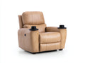 Sillones reclinables 102x96x104 cm - cuero sintético beige para salón - diseño con portavasos y reposapiés