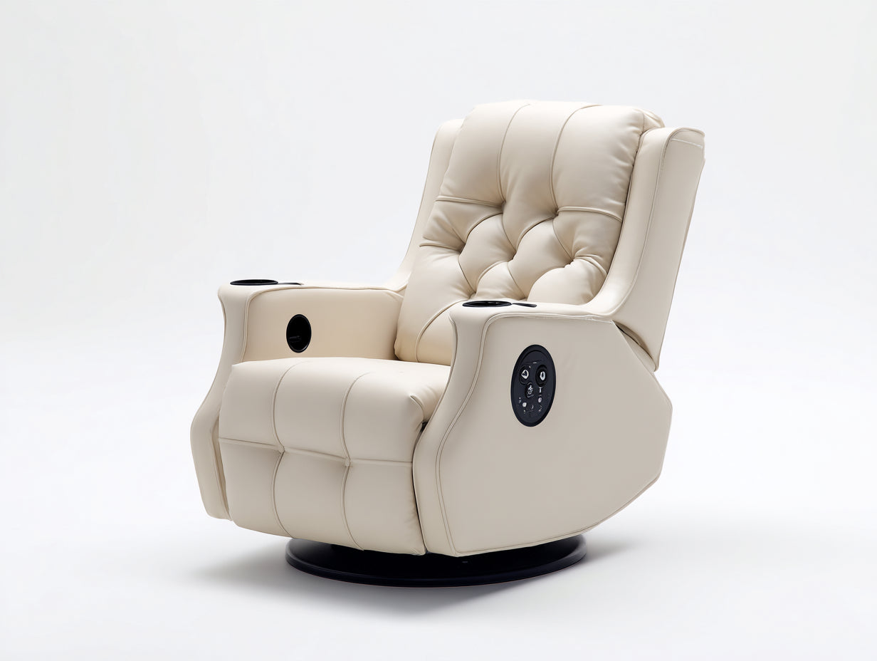 Sillones reclinables de cuero sintético 92x96x108 cm - beige-negro - diseño moderno
