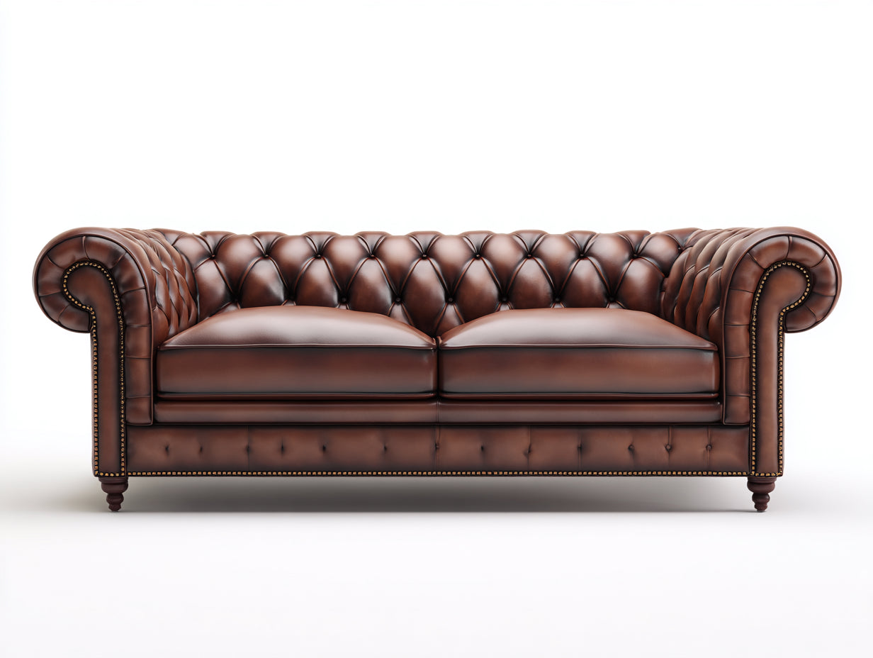 Sofás 2 plazas 185x90x78 cm - cuero sintético marrón para salón - diseño Chesterfield clásico con remaches