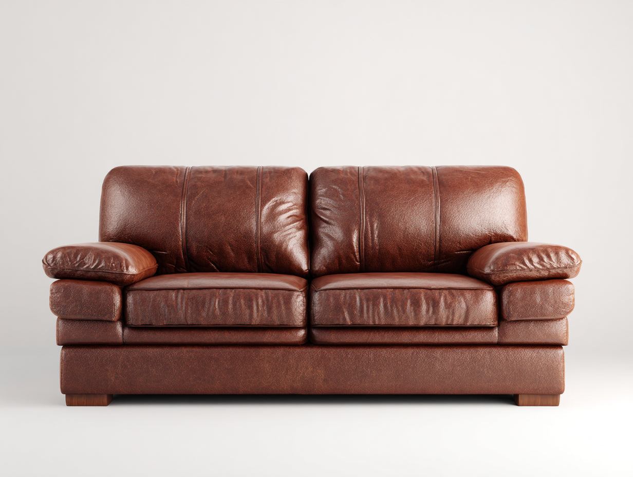 Sofás 2 plazas de cuero sintético marrón oscuro 186x90x86 cm para salón - diseño clásico acolchado