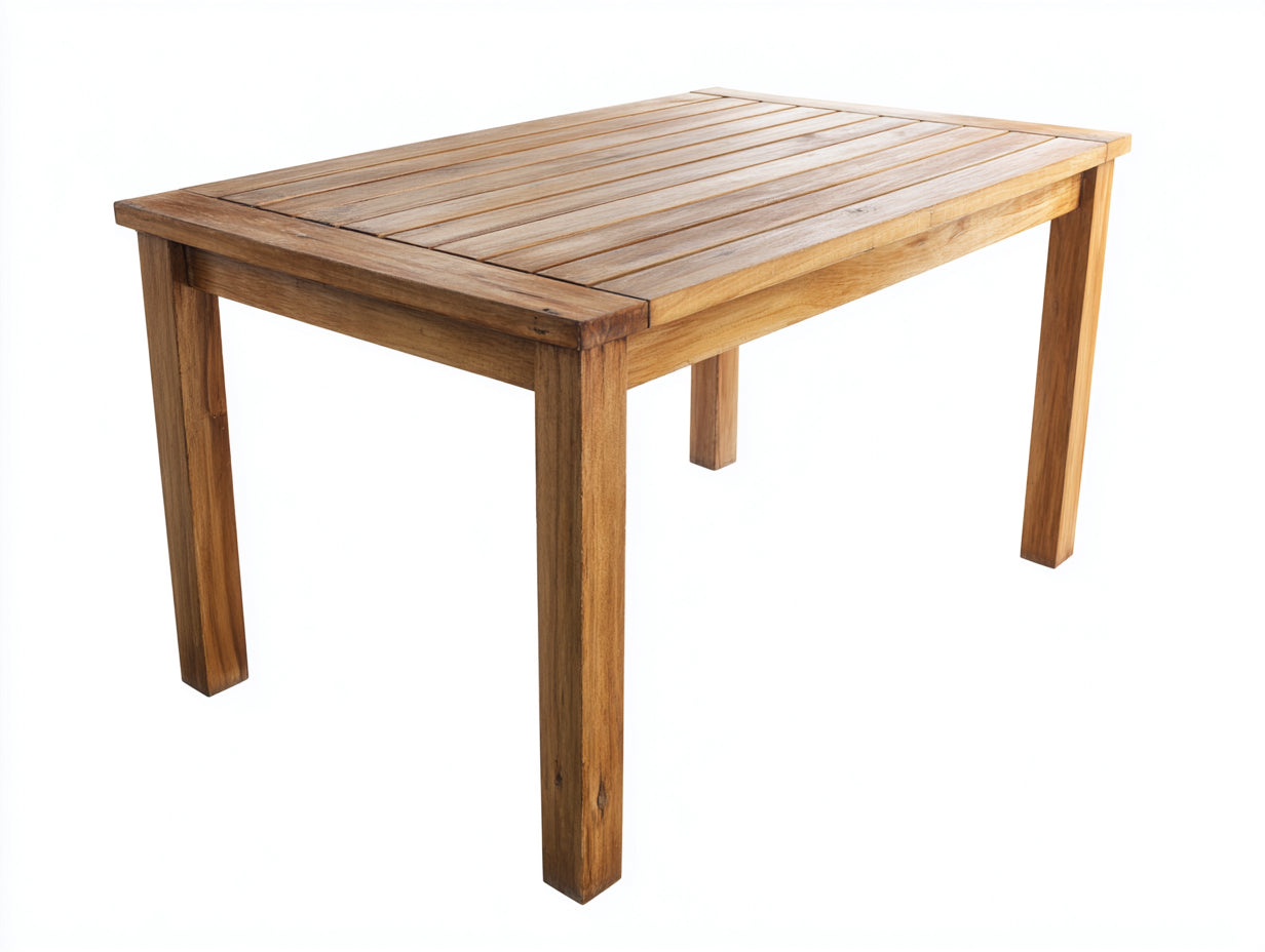 Mesas de jardín de madera natural 160x90x76 cm para exterior - diseño rectangular clásico