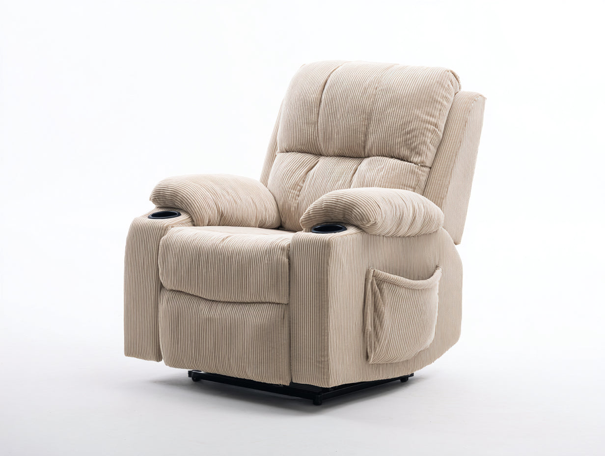 Sillones reclinables de tela beige 90x98x106 cm para salón - diseño acolchado con reposapiés