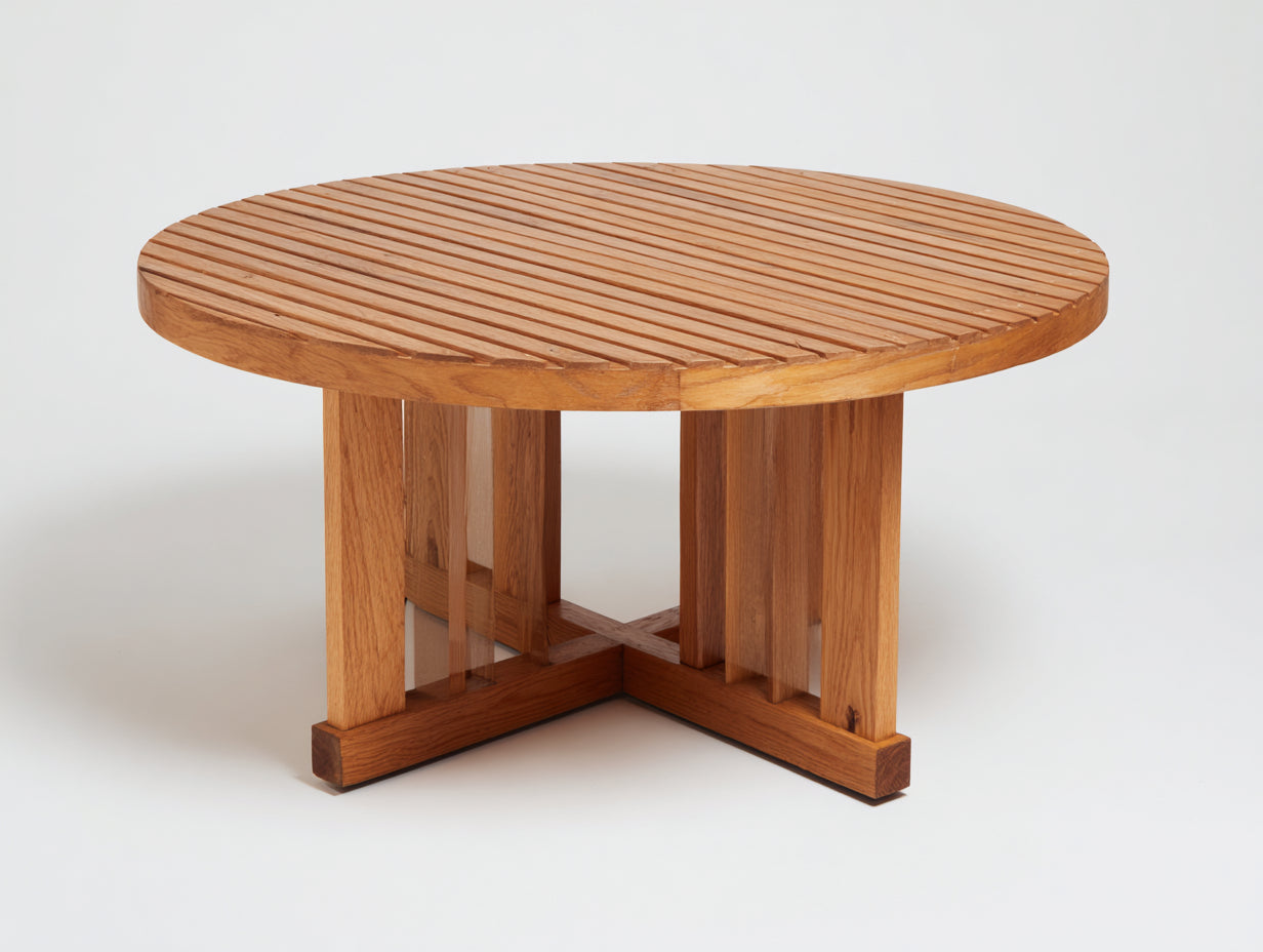 Mesas de jardín madera marrón 140x140x75 cm para exterior - diseño redondo contemporáneo